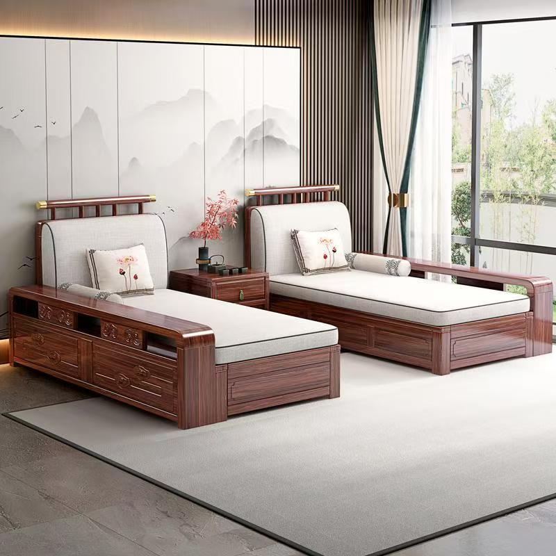 新中式实木贵妃躺椅美人榻大小户型家用高箱储物冬夏两用款沙发床