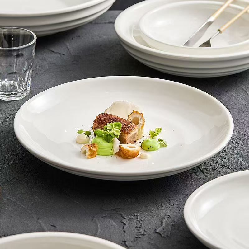 纯白8英寸螺纹圆盘6只