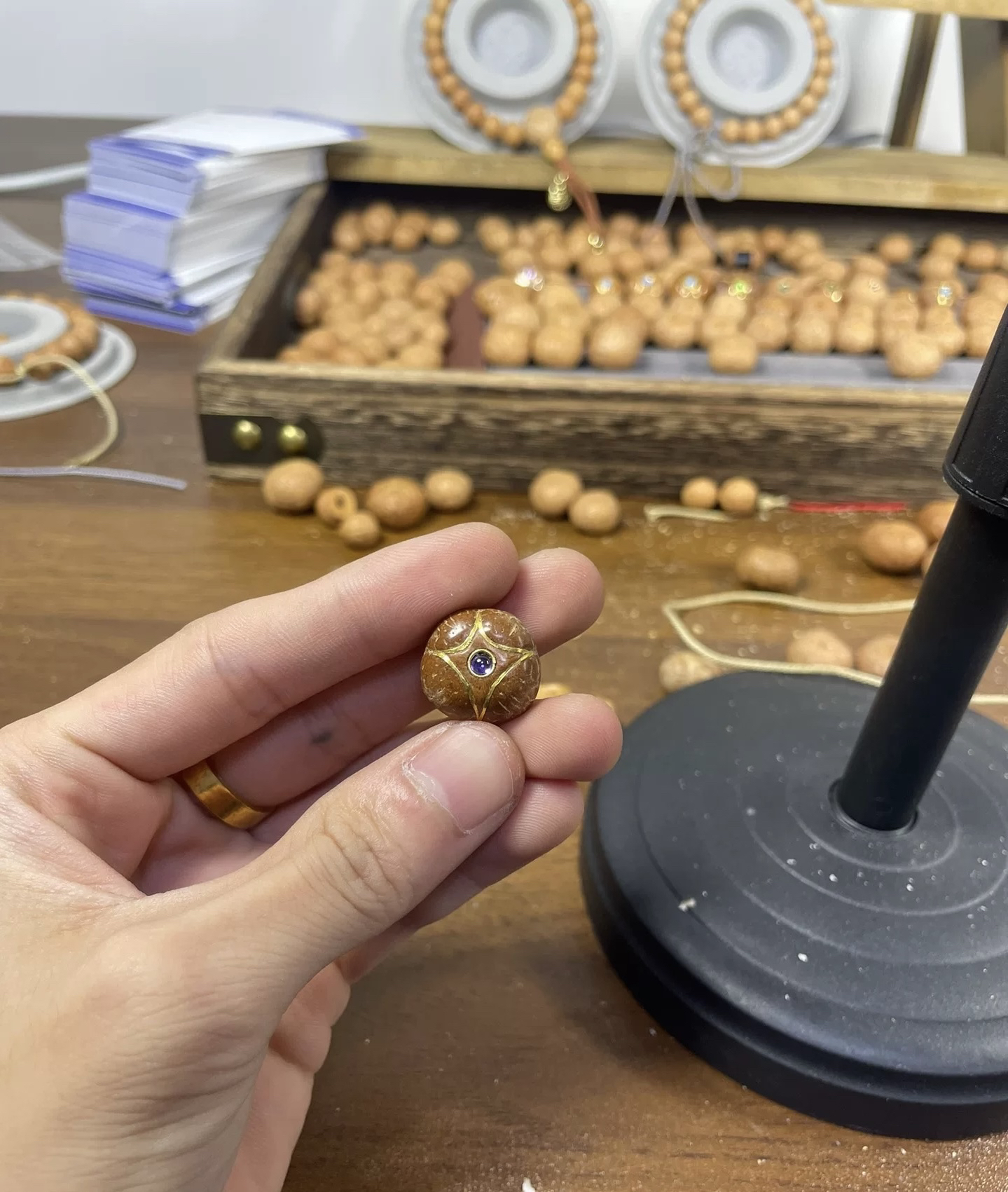 【尼泊尔凤眼菩提】24k纯金镶嵌麒麟眼 尺寸17.1mm