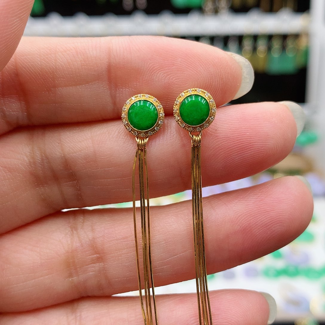 翡翠耳饰18K金镶嵌的