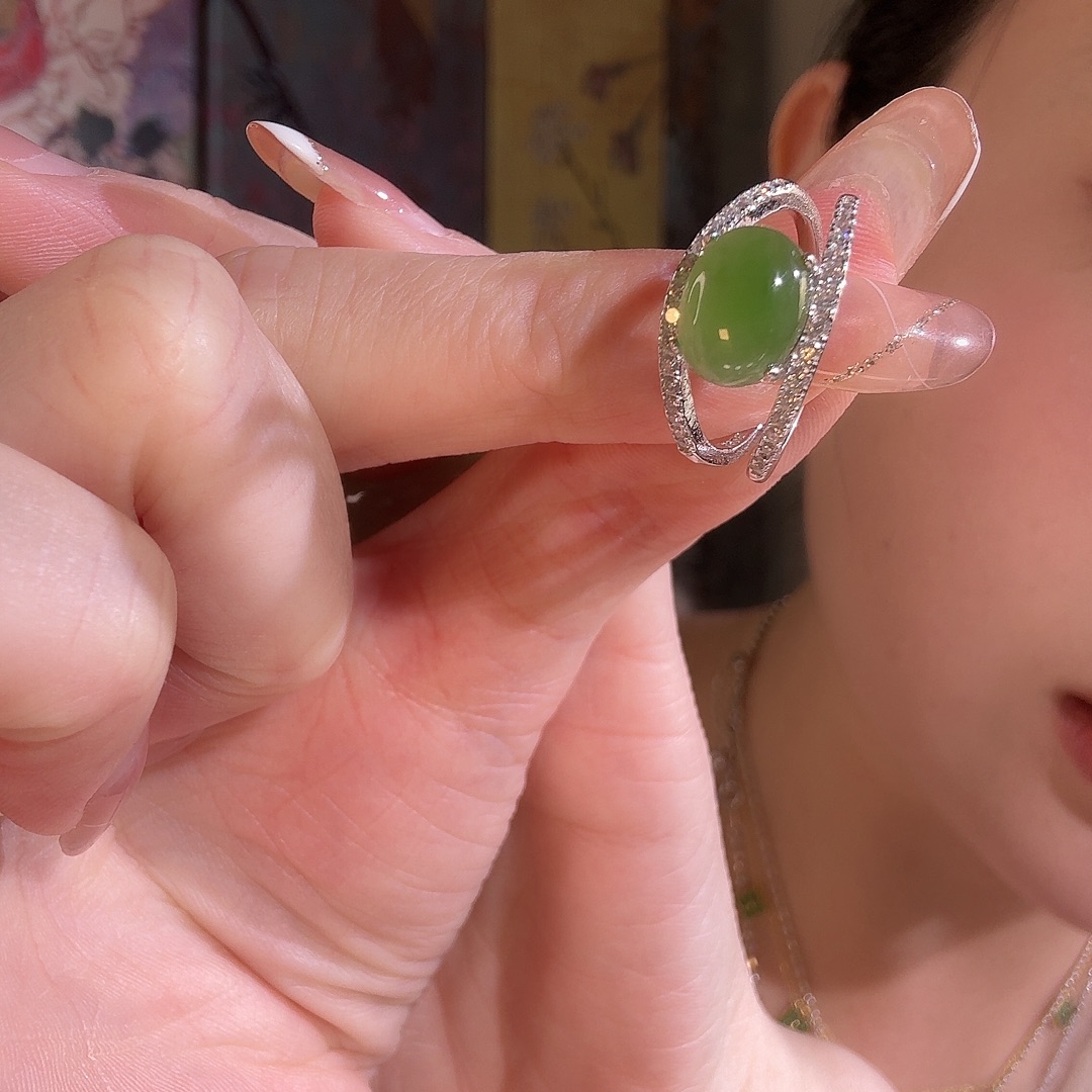 和田玉银S925镶嵌戒指