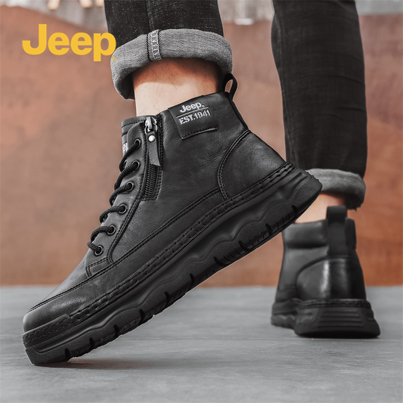 Jeep吉普马丁靴男2025秋季新款复古增高一脚蹬户外登山耐磨工装靴