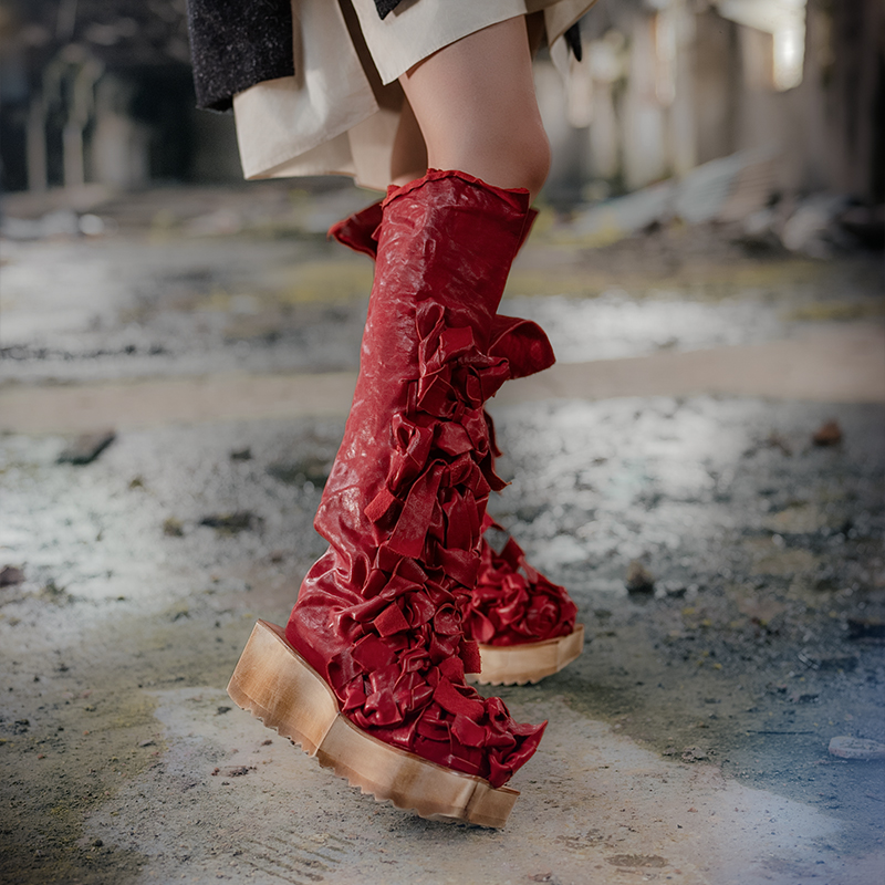 『虫洞』KING PING走秀款艺术设计时尚厚底靴子百搭秋冬时装K02HG06