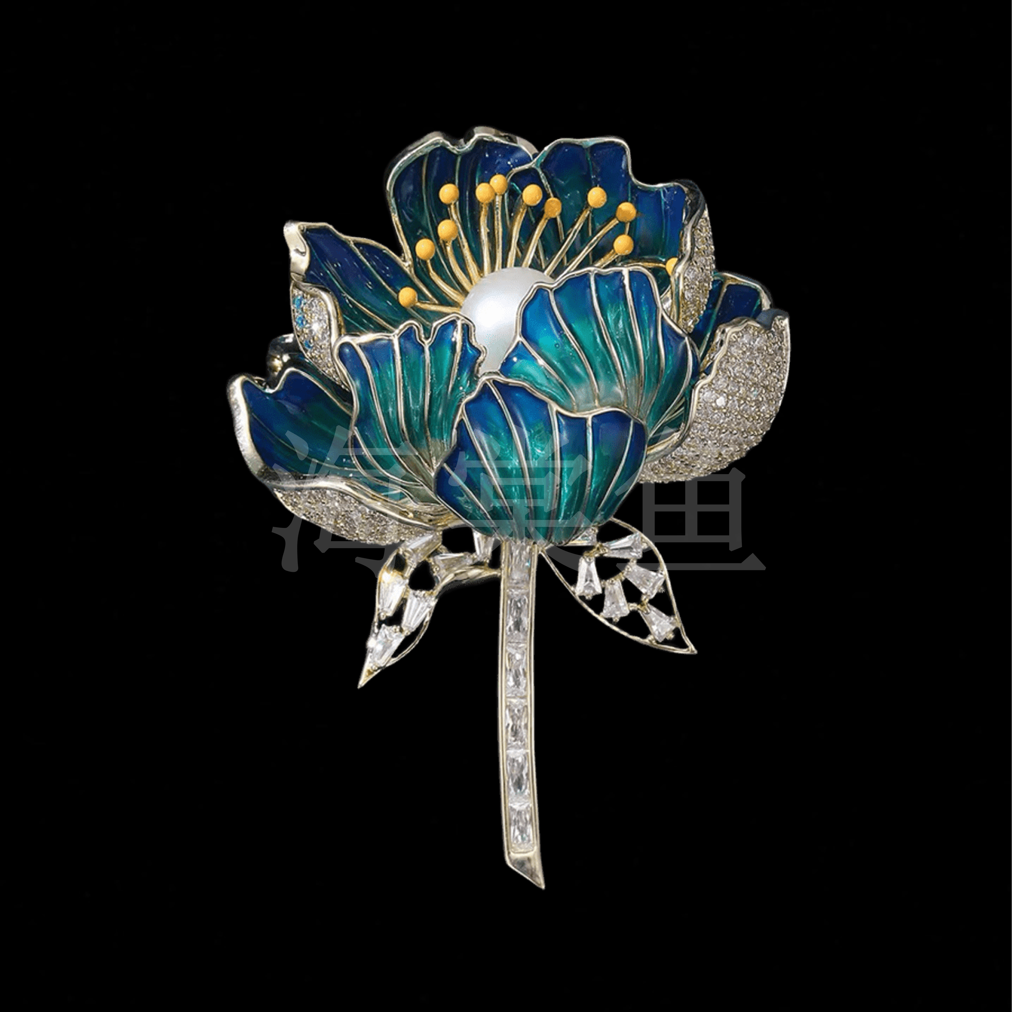 铜合金珐琅胸针 优雅气质百搭珐琅蓝莲花胸针6368
