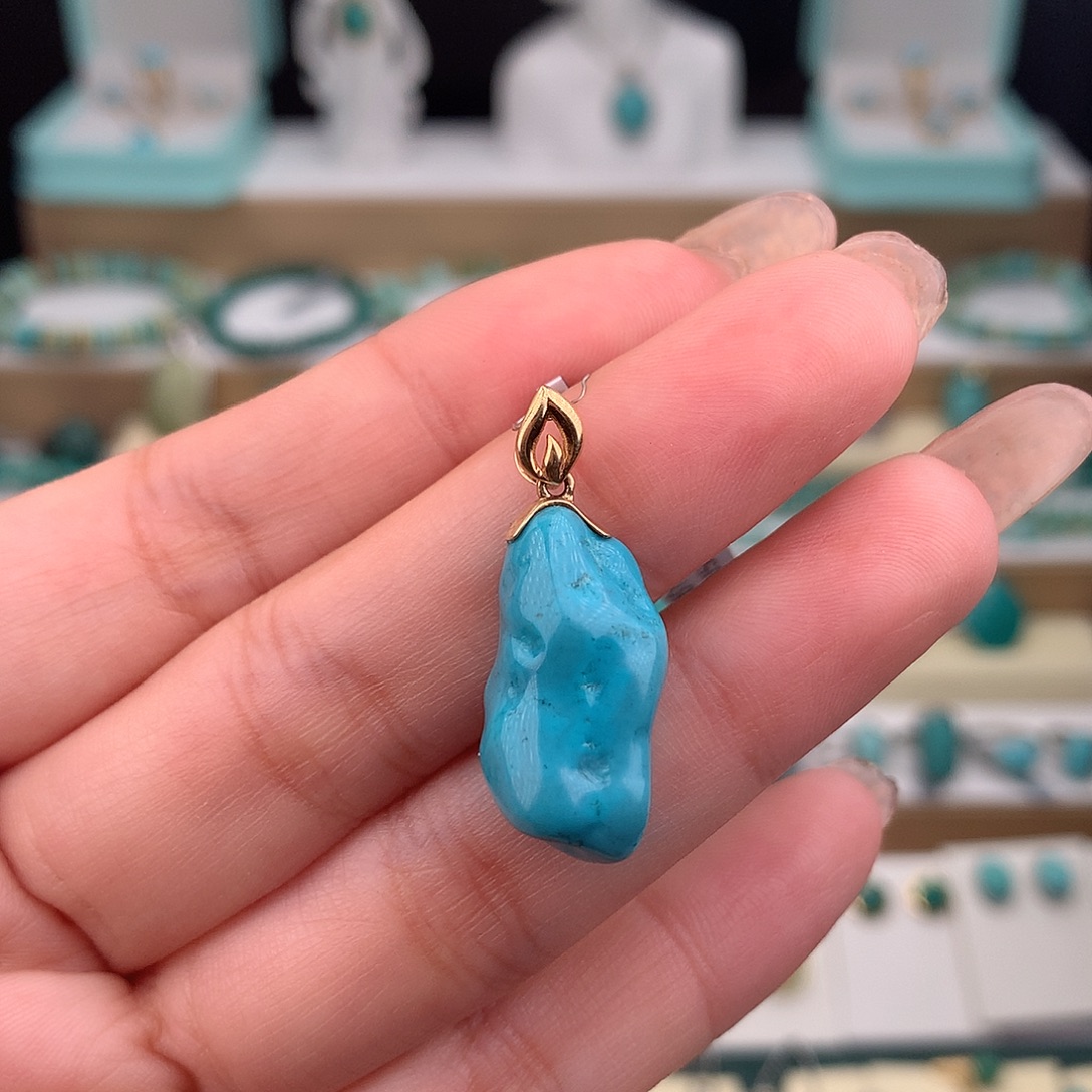 绿松石18K金镶嵌吊坠(不含链)