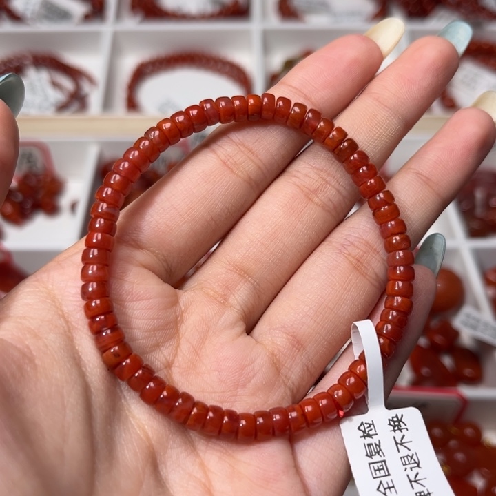 南红玛瑙未镶嵌手链精工直切药片5mm福利款
