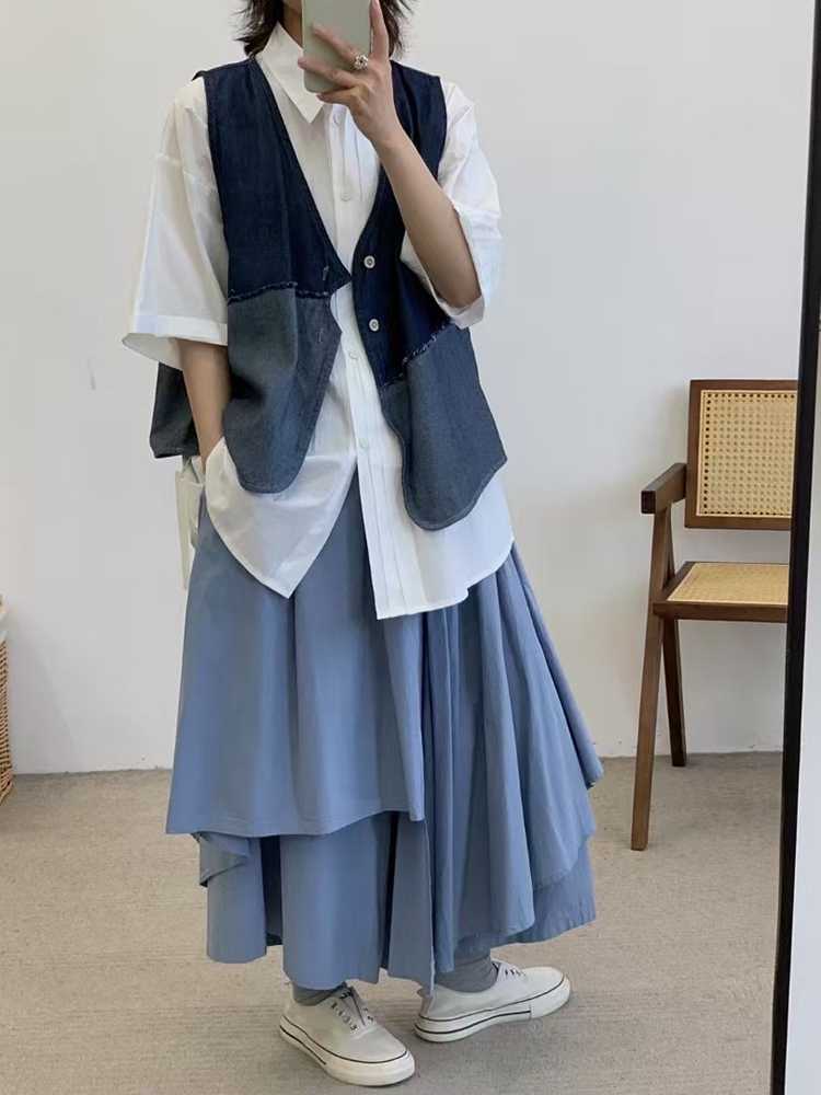 小众松紧腰不规则阔腿裤裙女2025夏季新款宽松百搭休闲裤半身裙裤