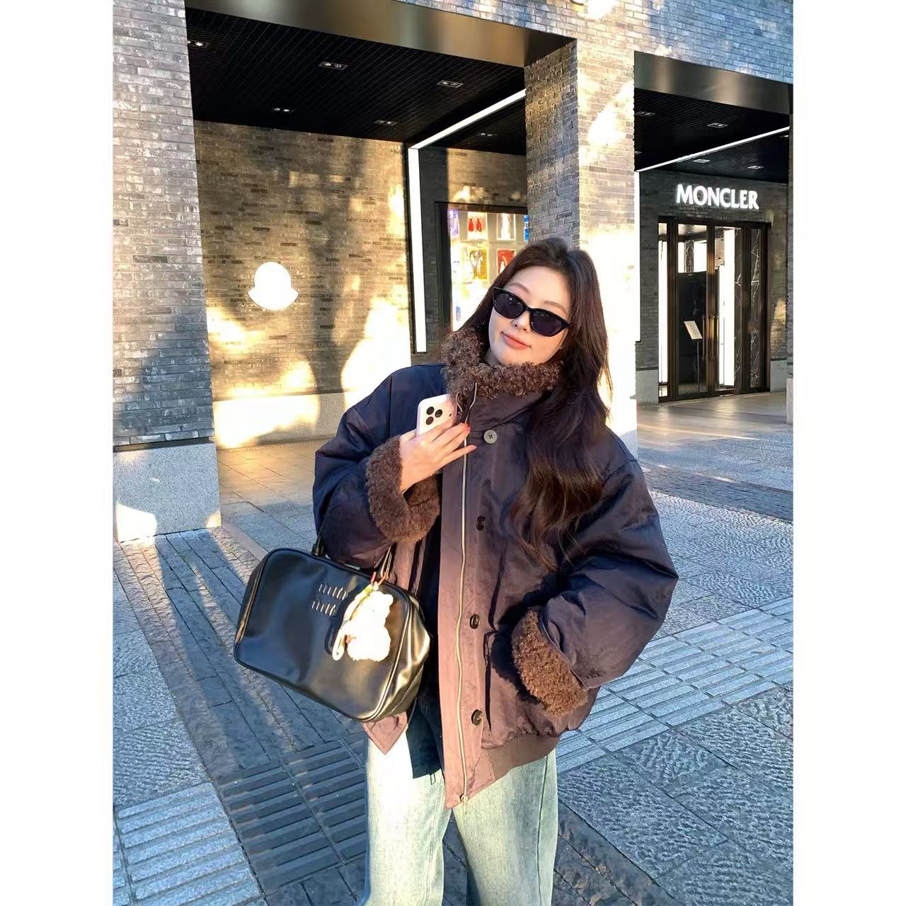 【现货秒发-NAZ佳怡微胖大码定制】冬季设计感工装内里毛毛棉服外套