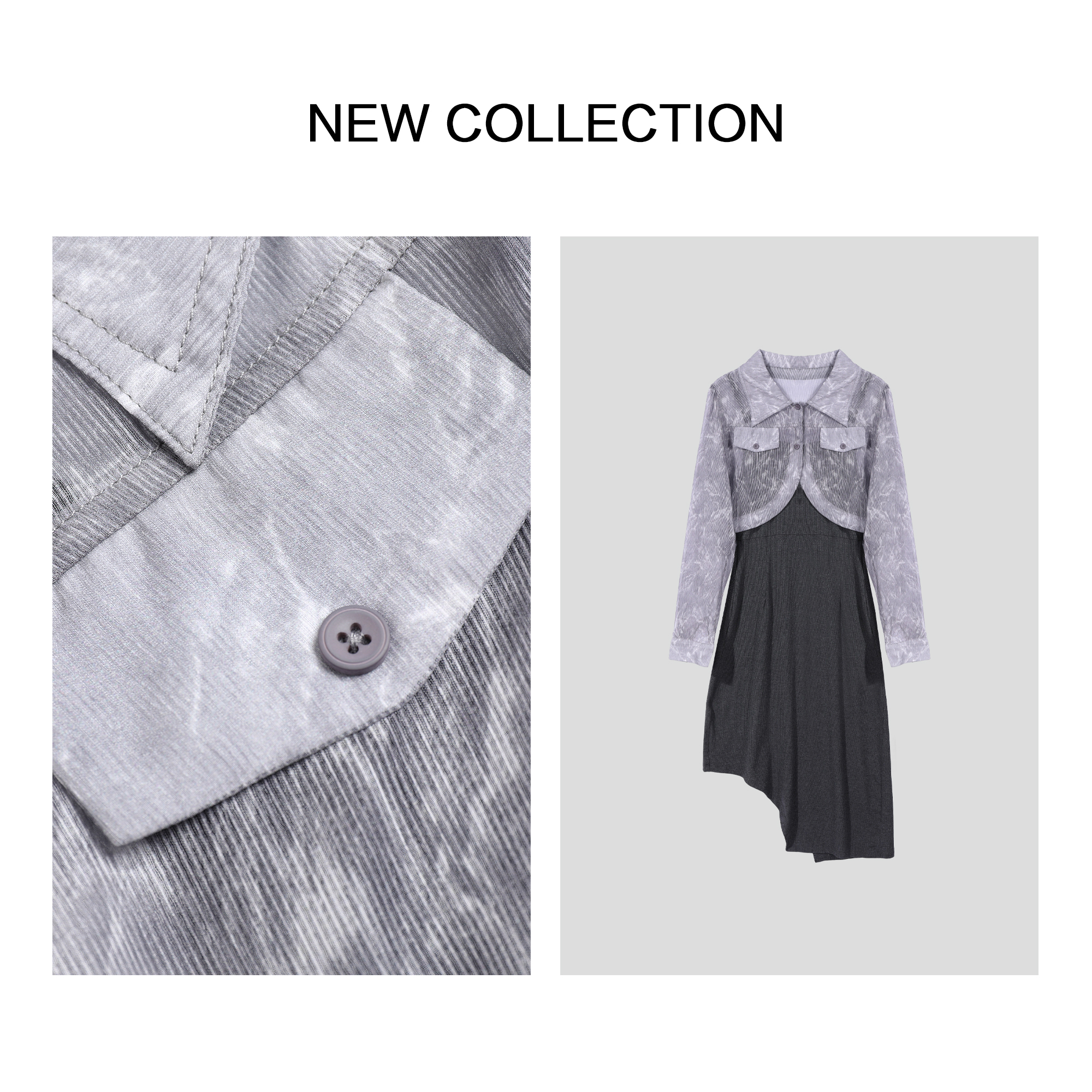 【粉丝专属】D1F27058 短款长袖上衣+黑色连衣裙套装