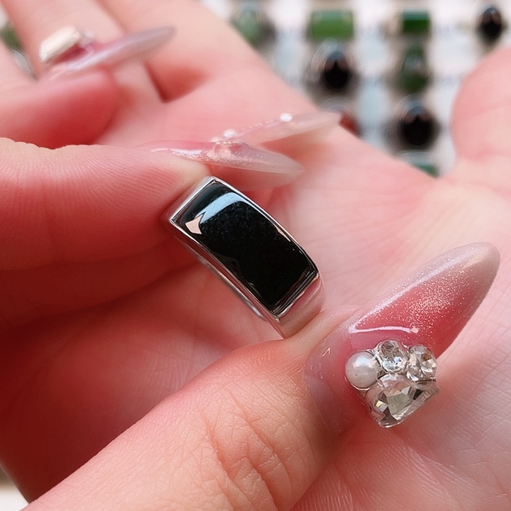 和田玉戒指银S925镶嵌