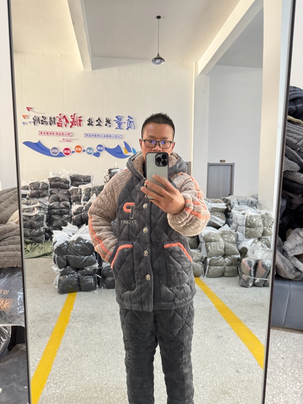 秋冬季男士三层夹棉加厚加绒连帽保暖家居服套装