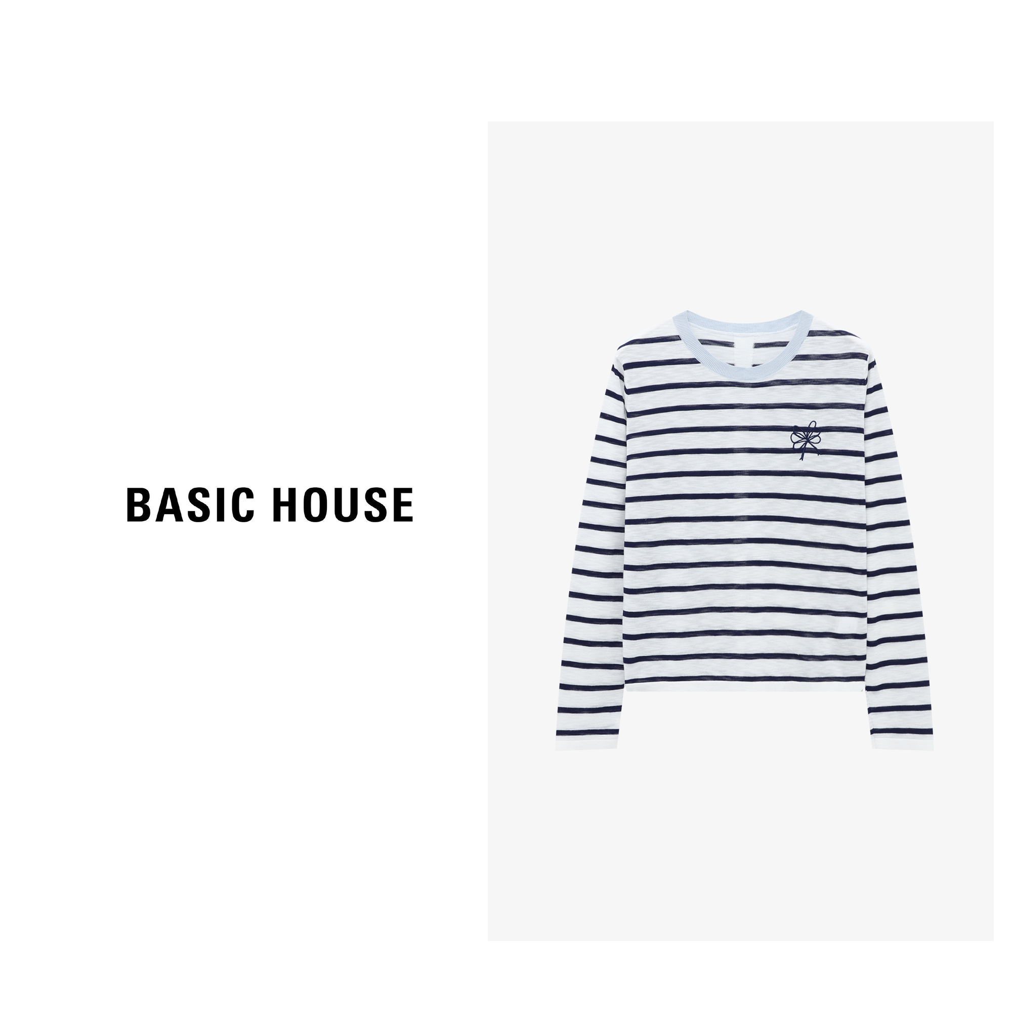 Basic House/百家好秋季休闲百搭条纹长袖针织衫女-B0625B5GRU2