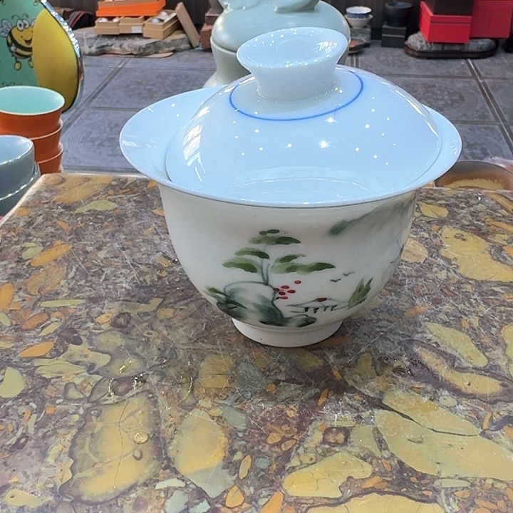 手绘盖碗一个。。。品茗