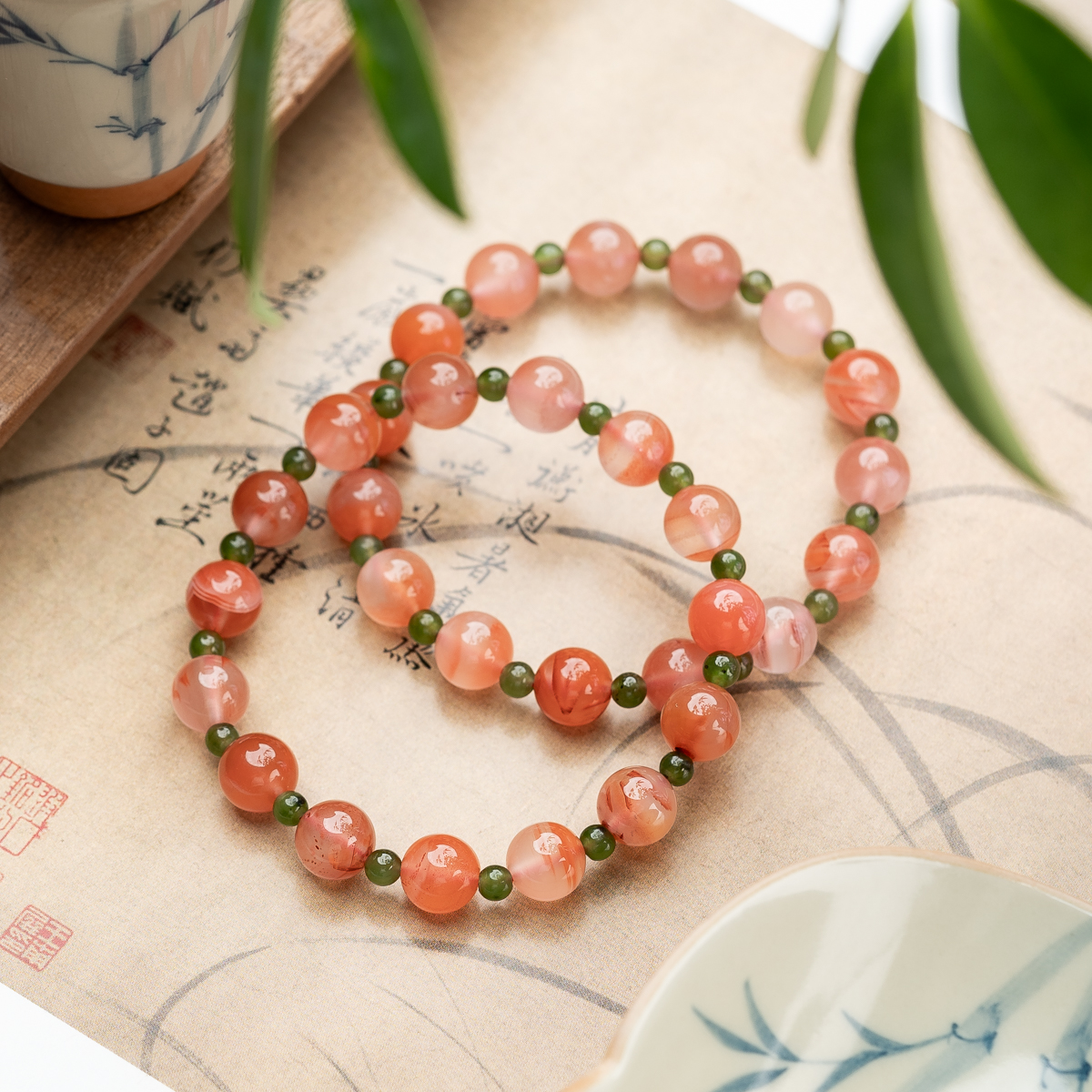 冰飘南红8mm和田玉碧玉单圈手串新中式（多样性发其一）
