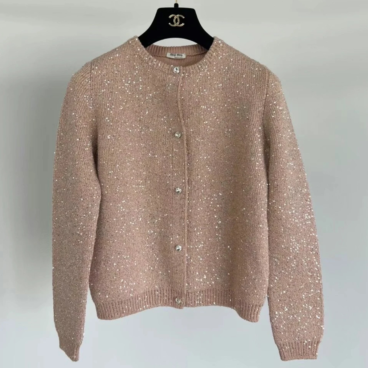 99新 MIU MIU/缪缪 HZ二手奢侈品缪缪粉色亮片开衫套装 H341