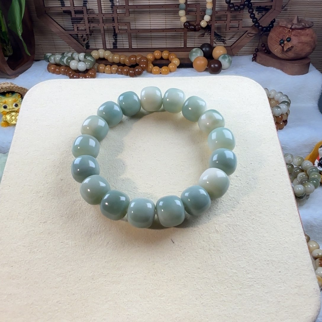 菩提根/象牙果手串蓝色桶珠