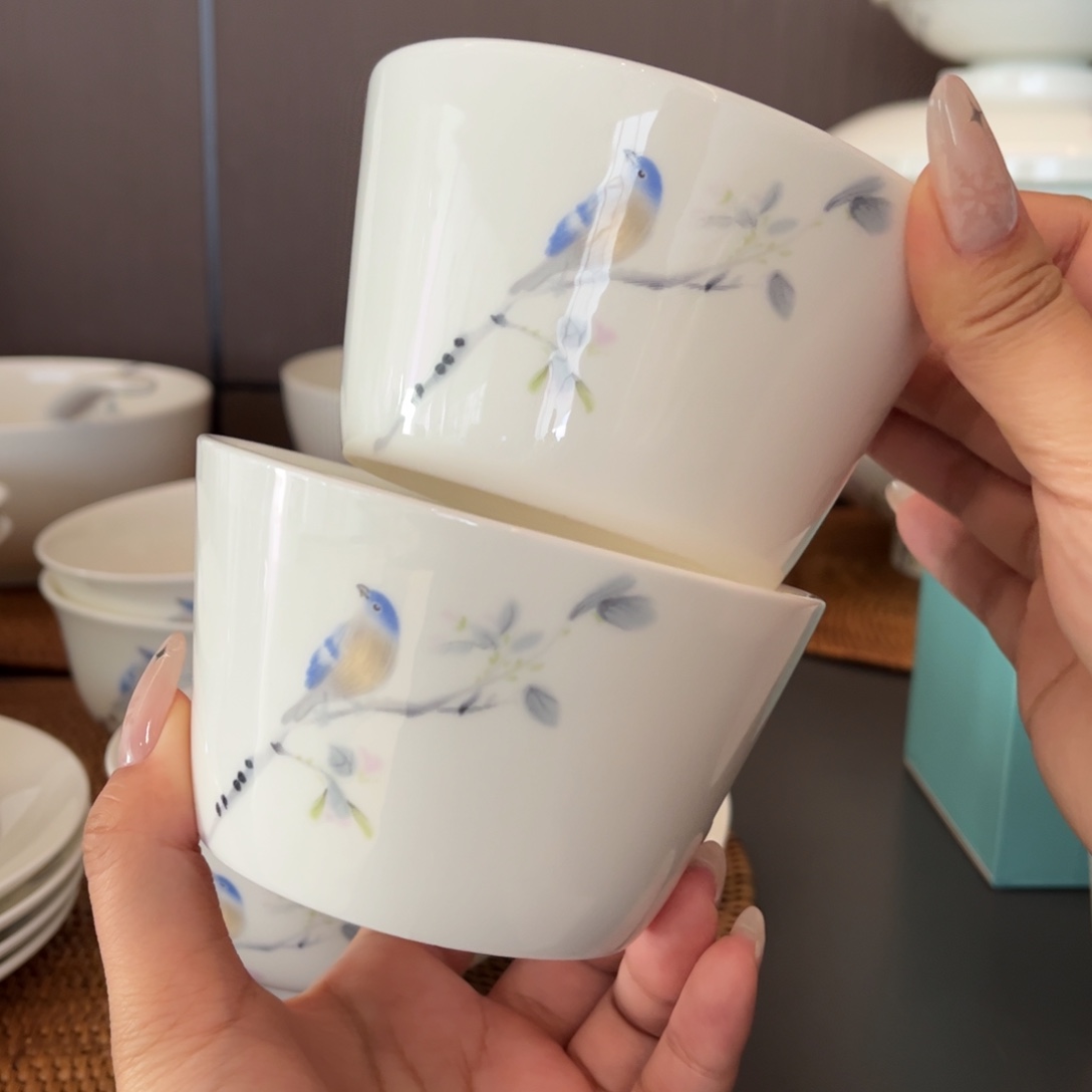 瓷片春风禾雀香格碗2只