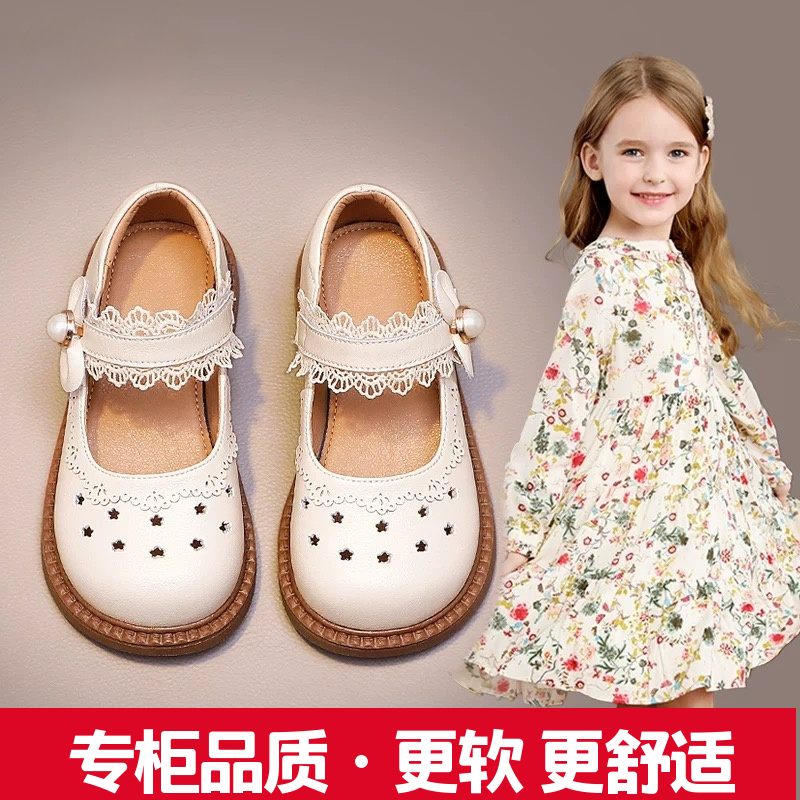 2025新款女童小皮鞋蝴蝶结花边演出鞋小女孩公主镂空鞋子儿童鞋