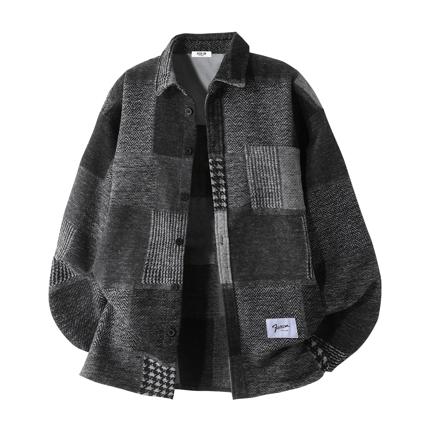 it :【FIVECM】高级感小香风长袖衬衫男士2025秋冬季厚款宽松上衣