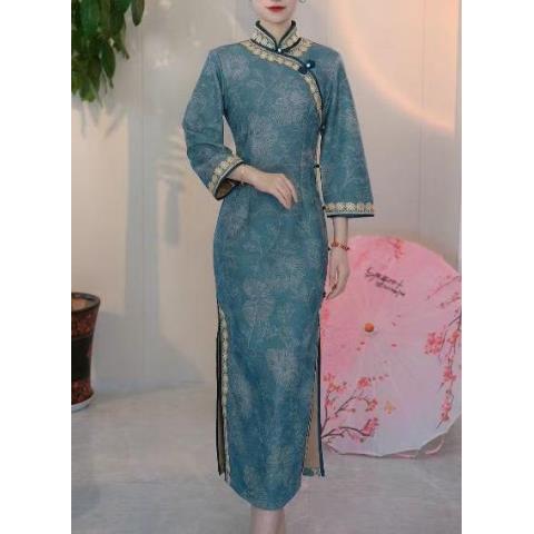 A102557,春秋新款新中式复古风气质修身显瘦时尚日常旗袍裙,M-4XL