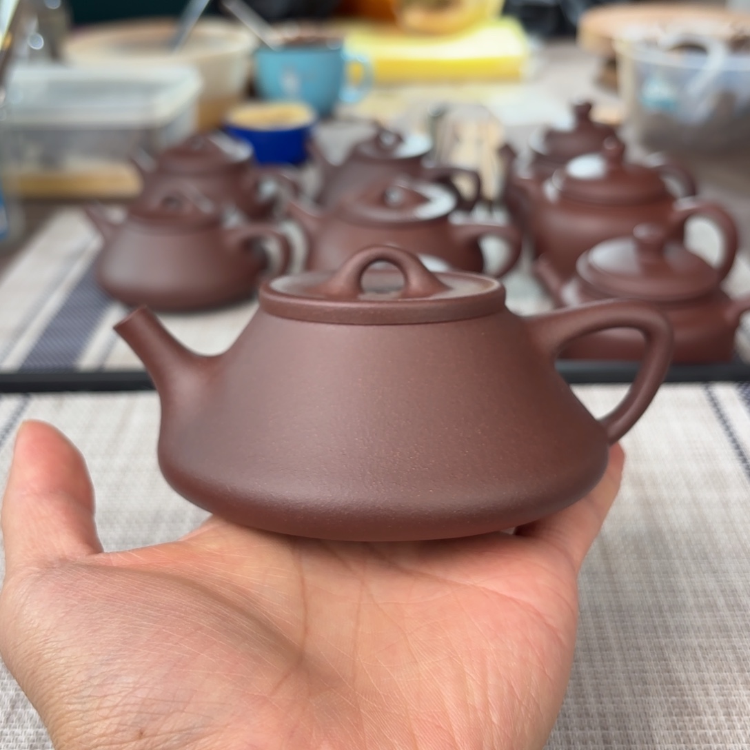 紫砂茶壶半手工老紫泥曲瓢壶180cc