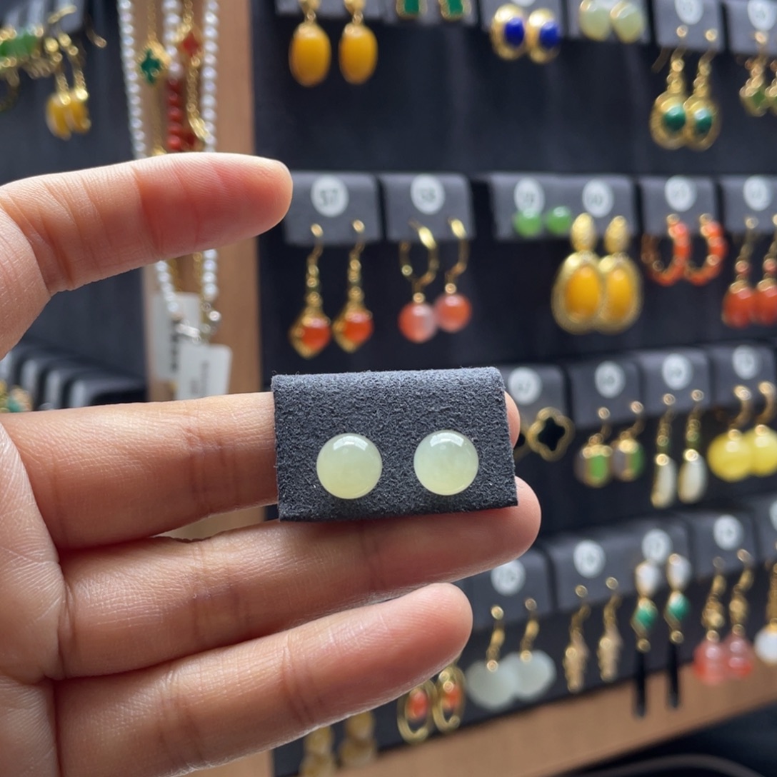 和田玉银S925镶嵌耳饰03号卡8晴水