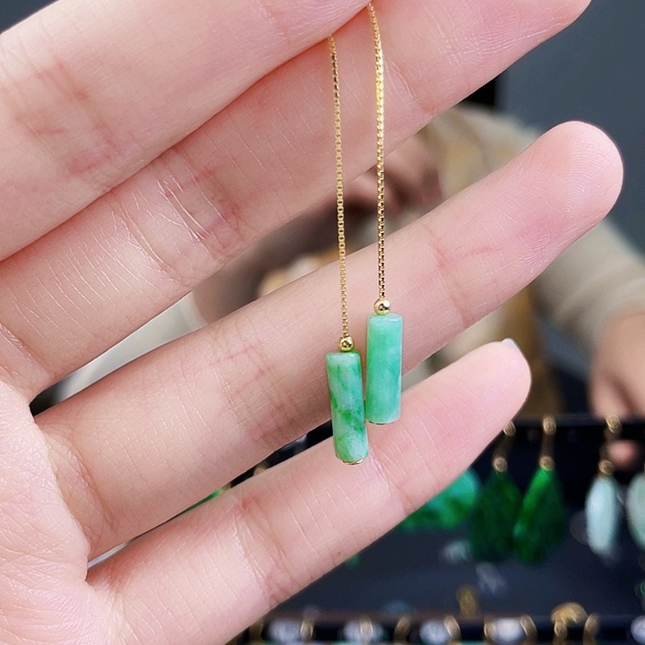 翡翠耳饰银S925镶嵌饰品