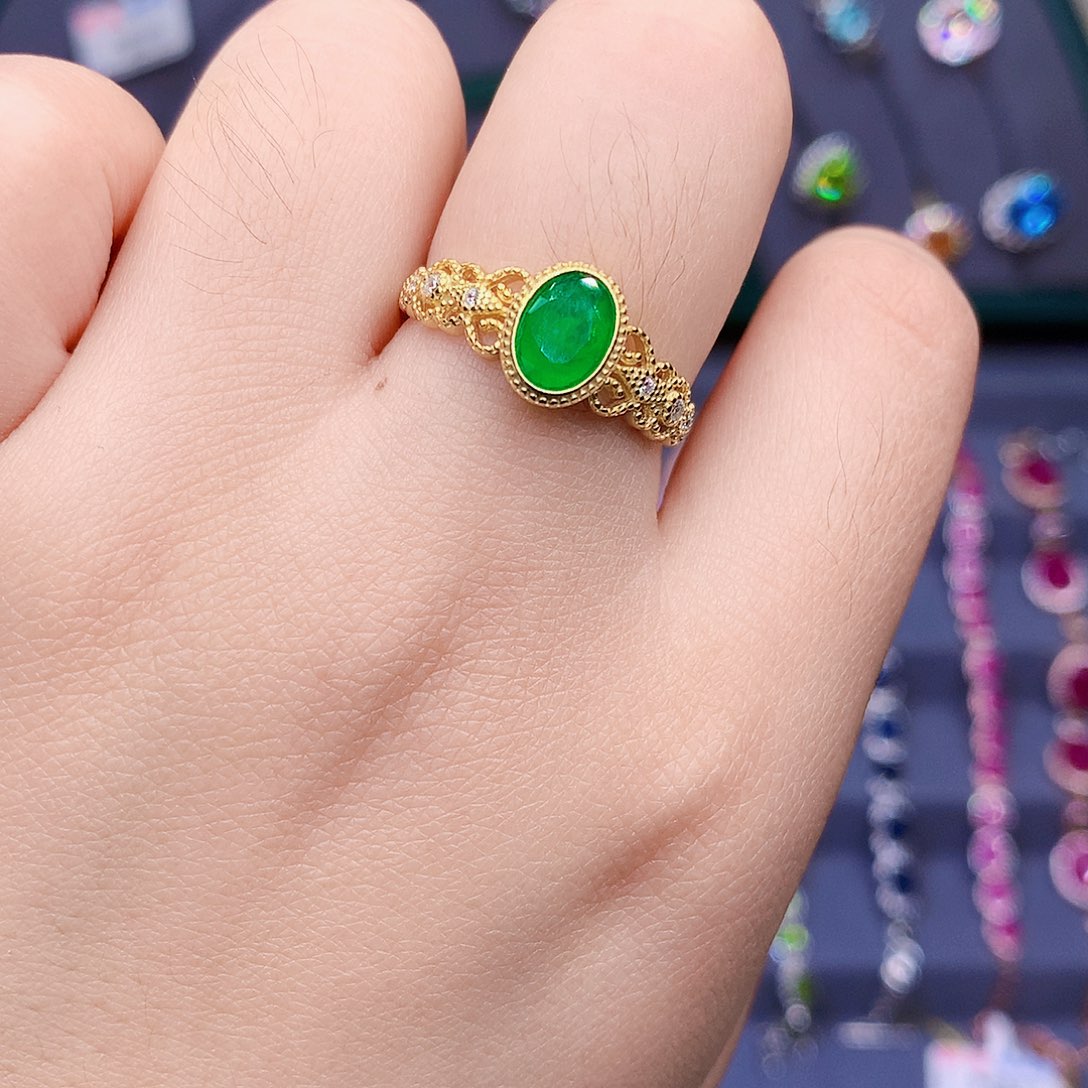 祖母绿戒指银S925镶嵌