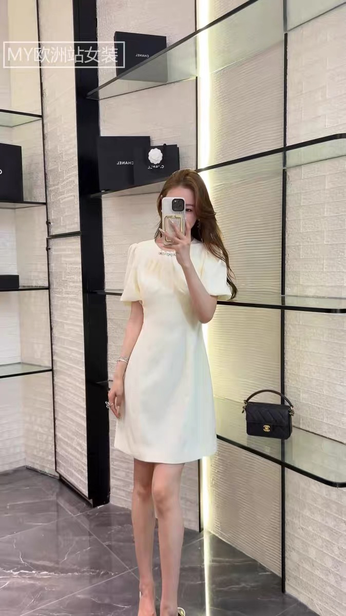 6280#法式重工珍珠提花面料小个子连衣裙