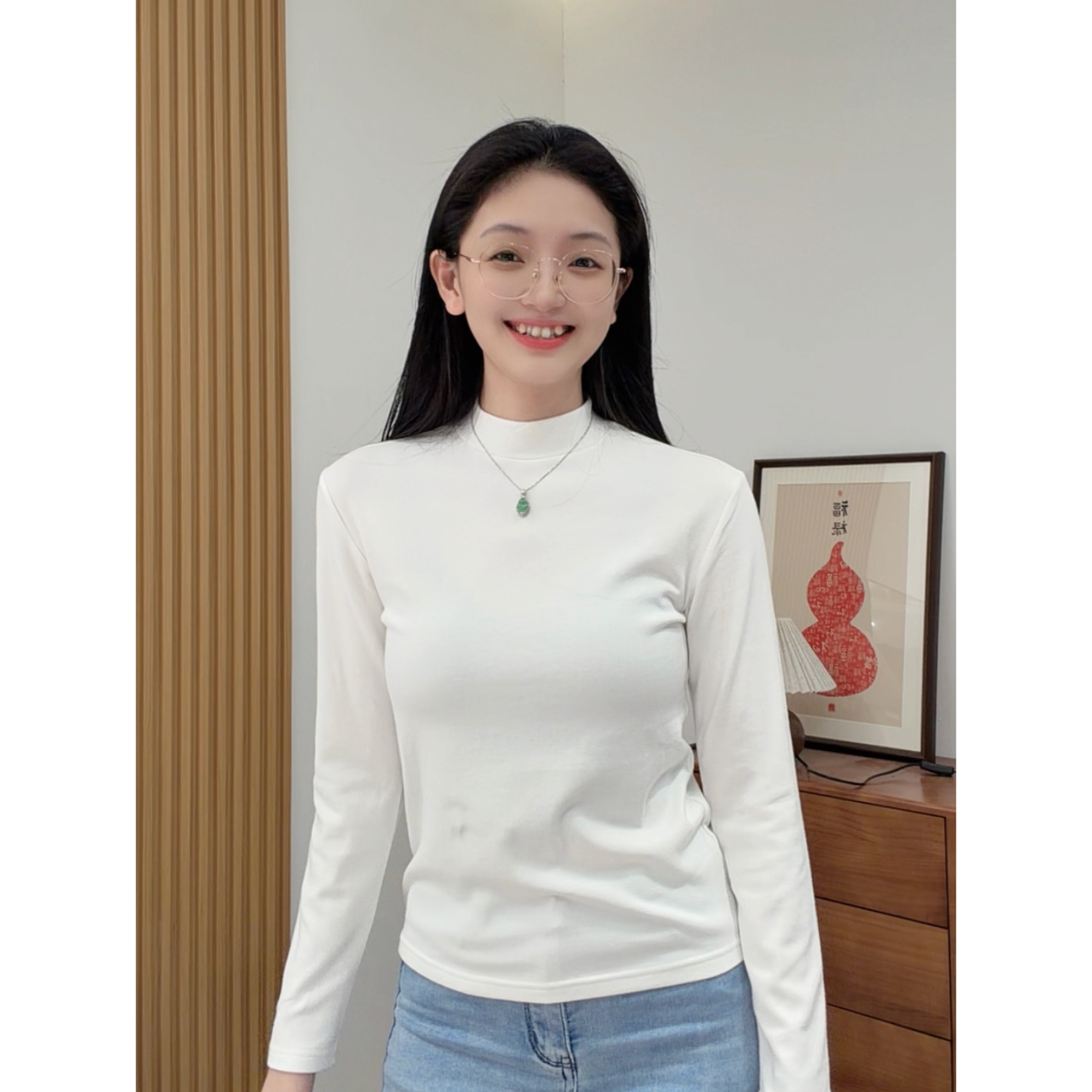 1996款半高领磨毛加薄绒修身款保暖高弹力 腈纶＋棉打底衫（磨毛款）