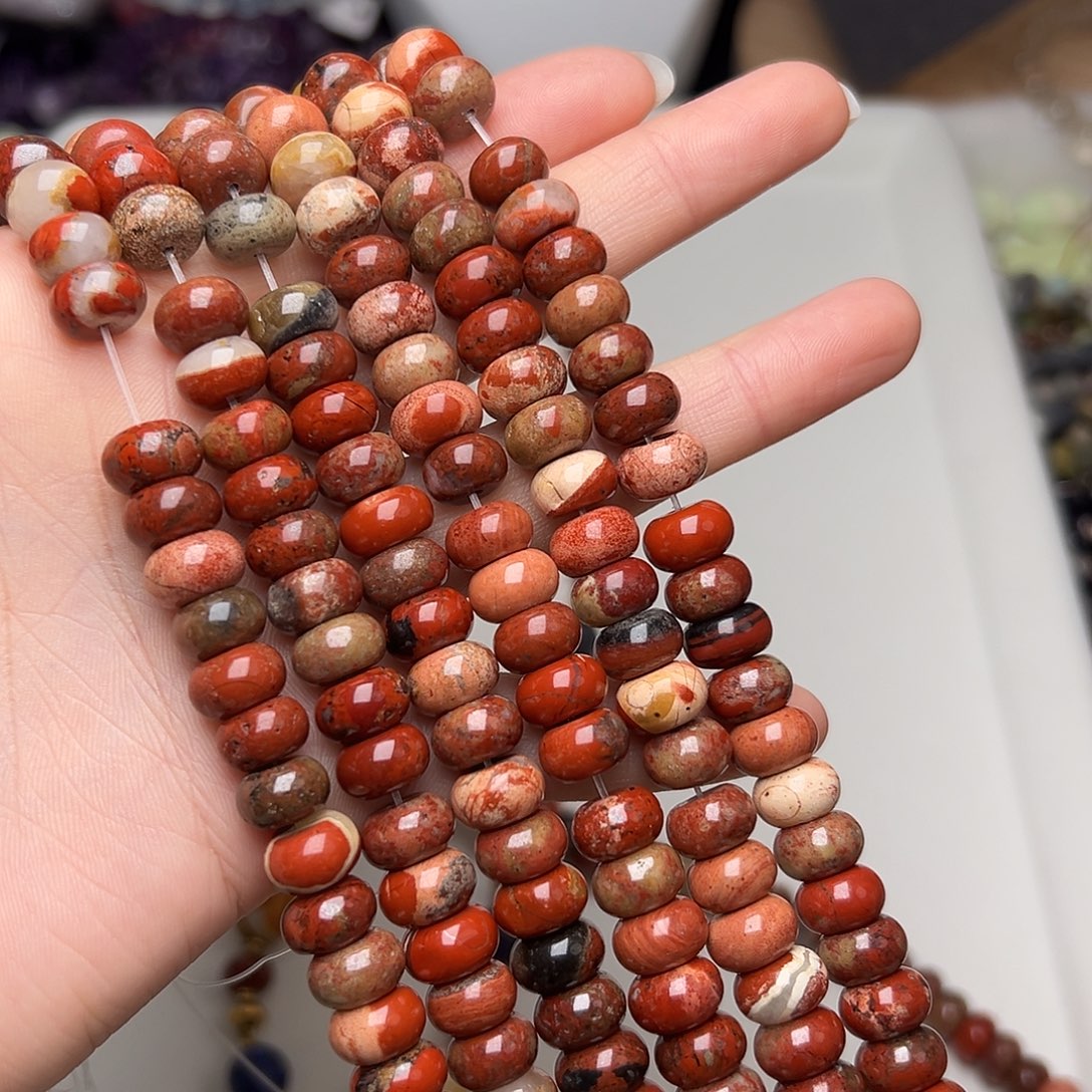 玛瑙/玉髓合金珠宝半成品N111。10mm战国红红石算盘珠一条