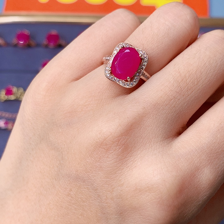 红宝石戒指银S925镶嵌