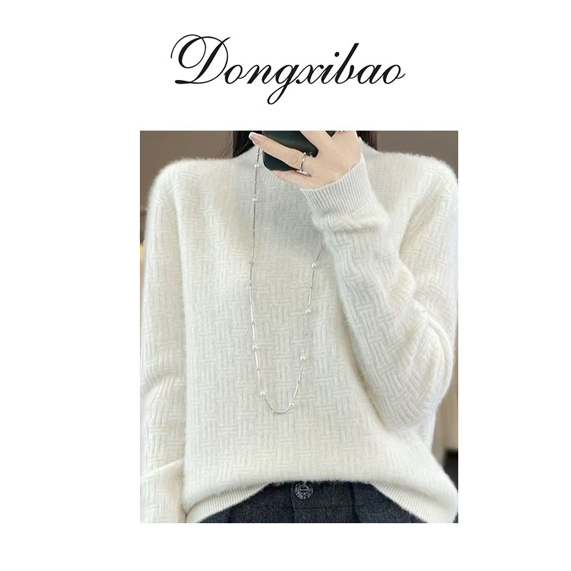 雪【蒸蒸日上】纯山羊绒全身花型半高宽松上衣XWY021