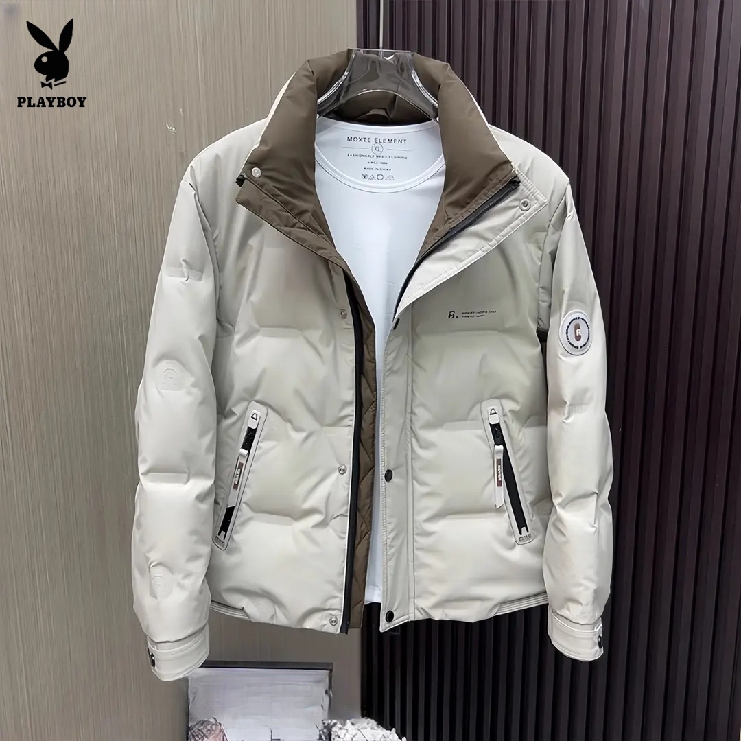 PLAYBOY/花花公子冬季厚款拉链短款纯色加肥保暖商务百搭立领外套