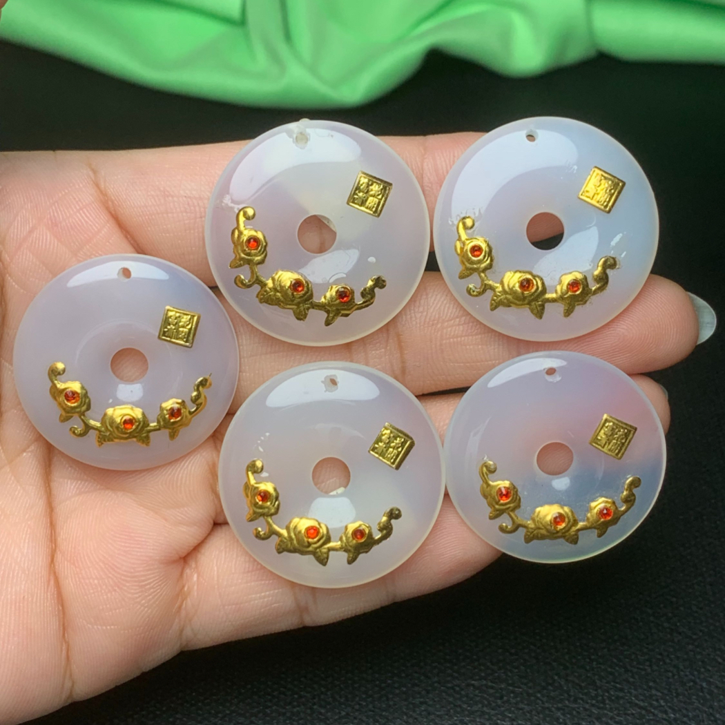 玉髓/玛瑙天然玉髓富贵花开平安扣玉髓平安扣吊坠