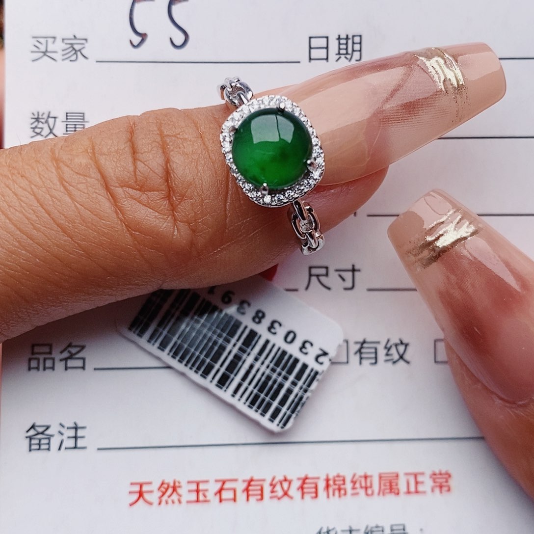 翡翠戒指银S925镶嵌戒指