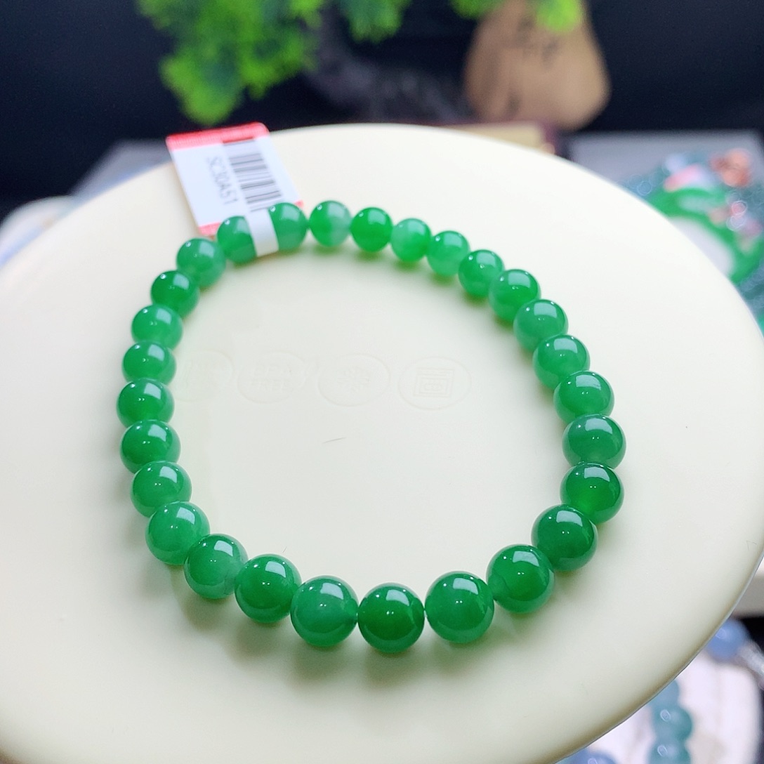 未镶嵌手串翡翠卡6-7mm满种满色冰胶满绿