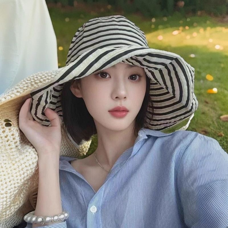可折叠秋夏子女新款大帽檐遮阳帽盆帽大头围太阳