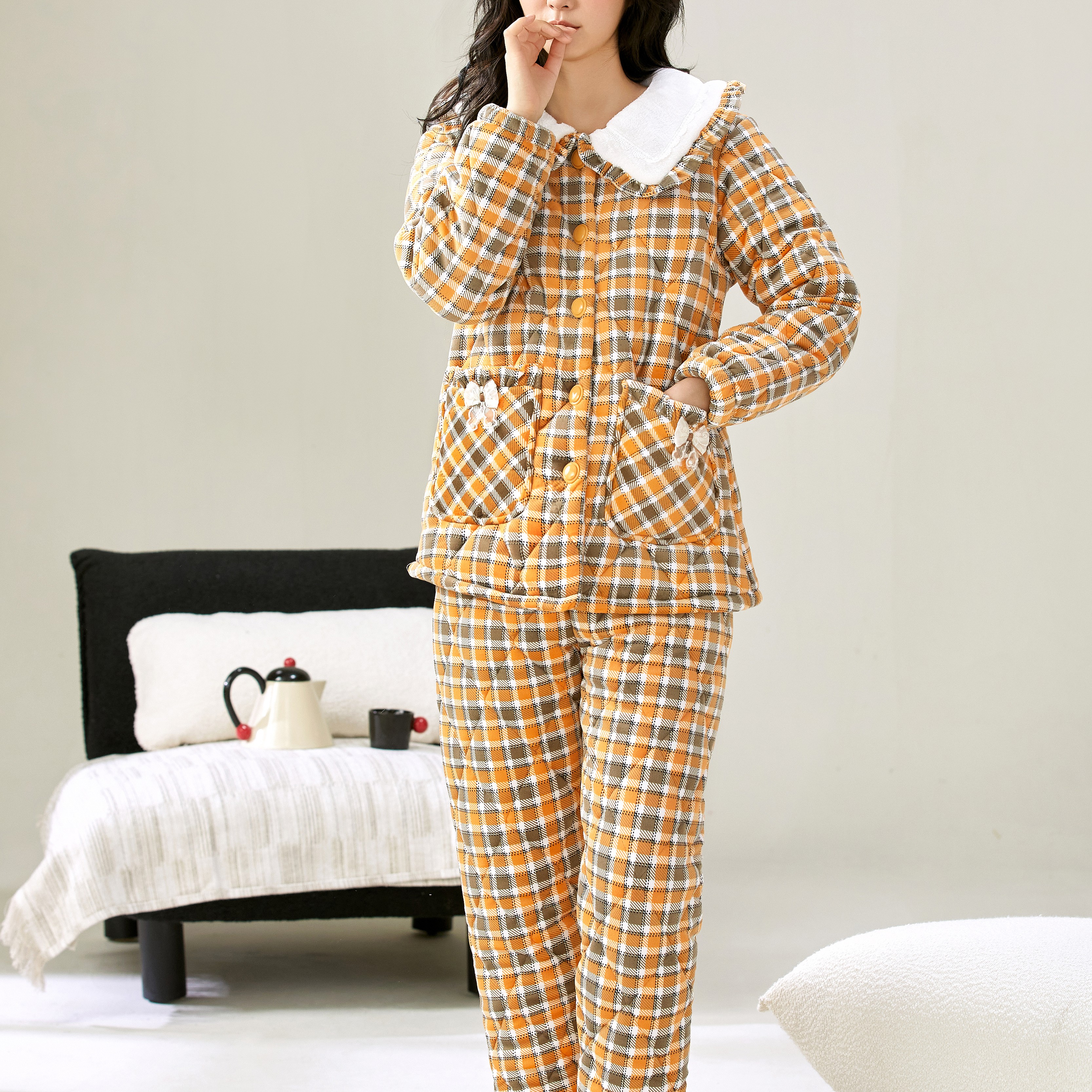 秋冬季三层夹棉冰岛绒中厚款零下10度2025新款睡衣家居服