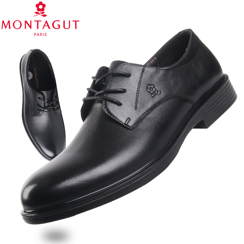 梦特娇男鞋新款耐磨商务通勤工作皮鞋德比鞋英伦风男士牛皮正装鞋