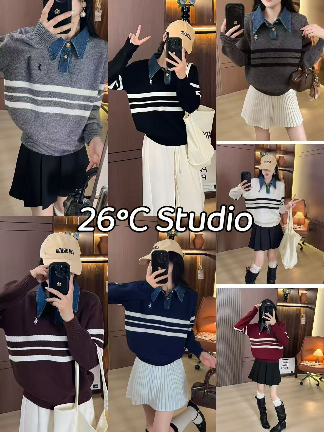 牛仔假两件小马拼接上衣#6032