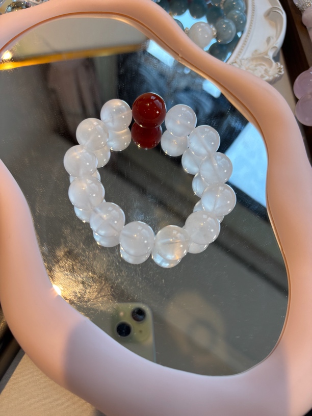 [柚金手作]15mm奶白晶X红玛瑙 简约款多样性发1