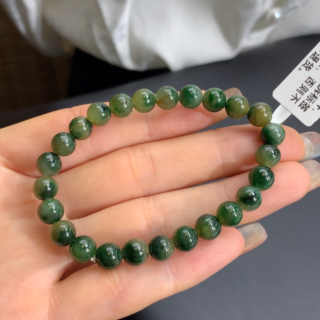 翡翠手链未镶嵌冰润黄加绿手链卡7.3m m