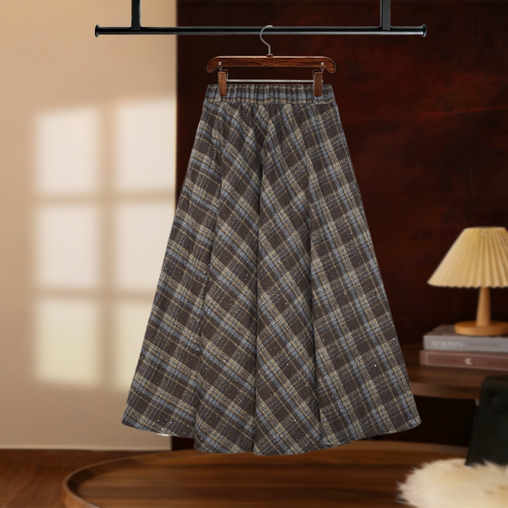 【夏夏】2025秋冬洒银格纹半身裙高腰设计显瘦显优雅型D8101