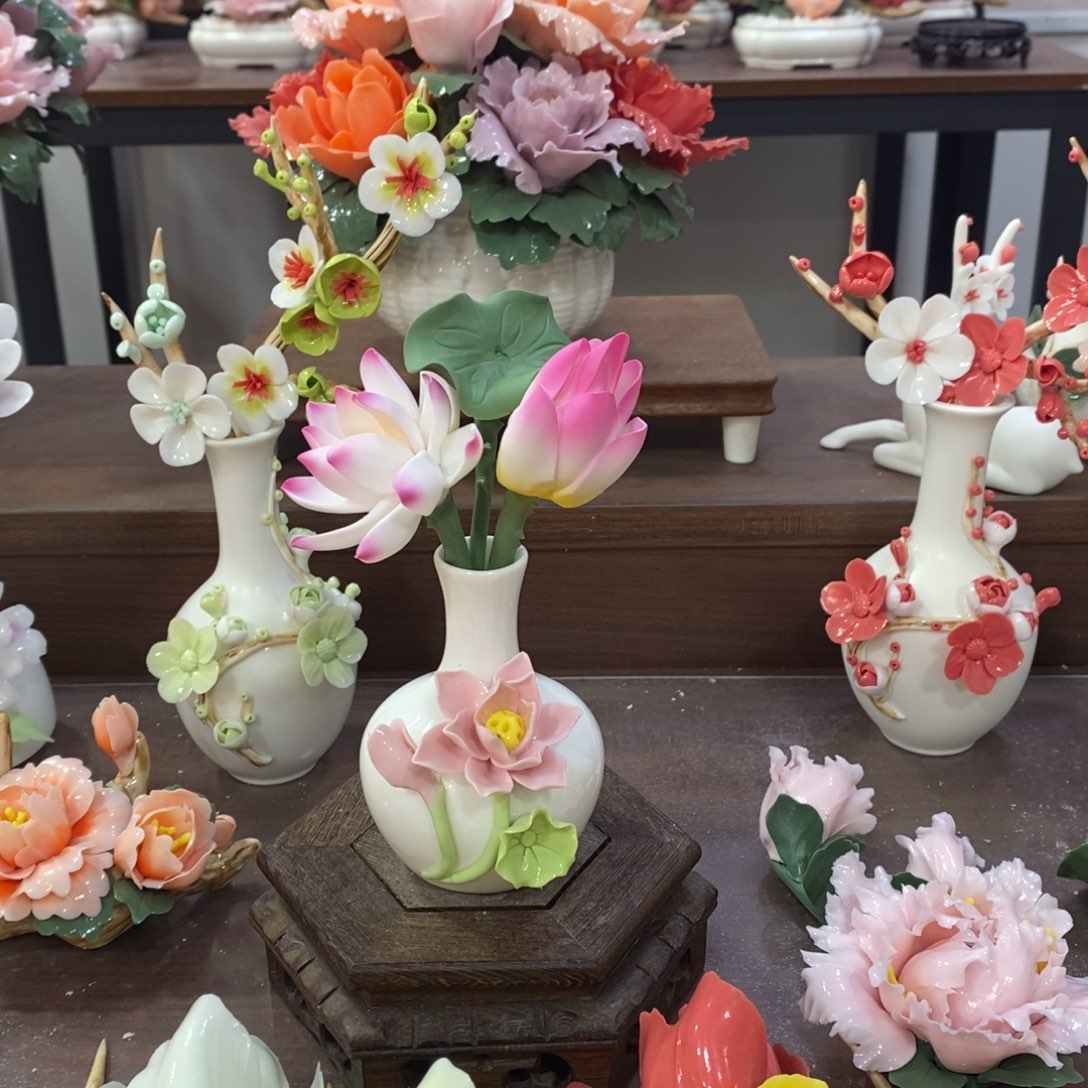 瓷片陶瓷手工花摆件