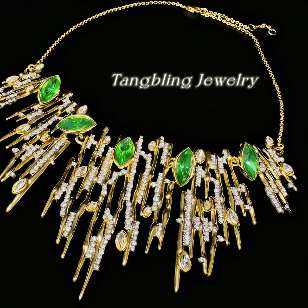 铜合金项链 高定孤品 绿瀑布 项链 