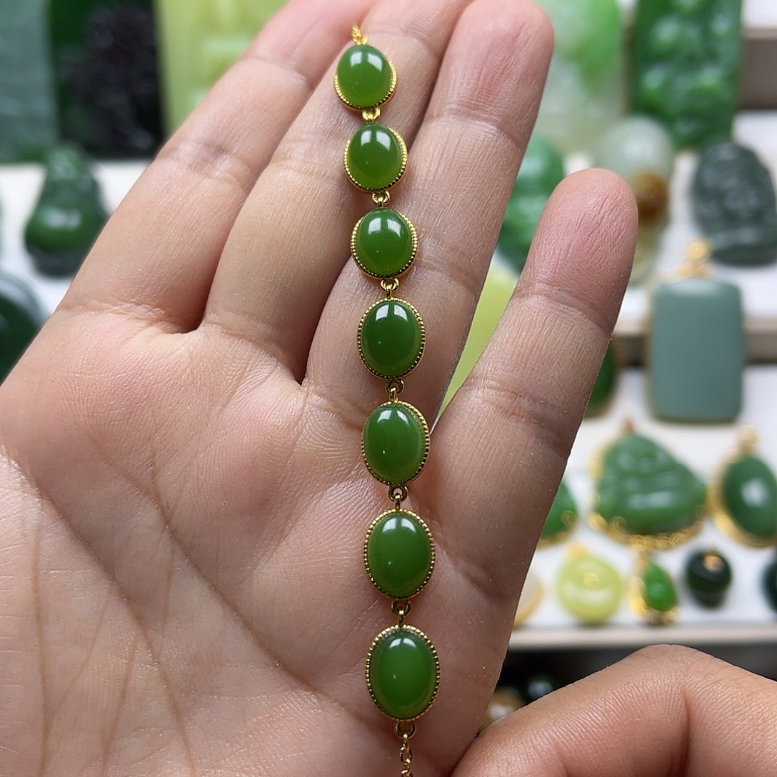 和田玉手链银S925镶嵌