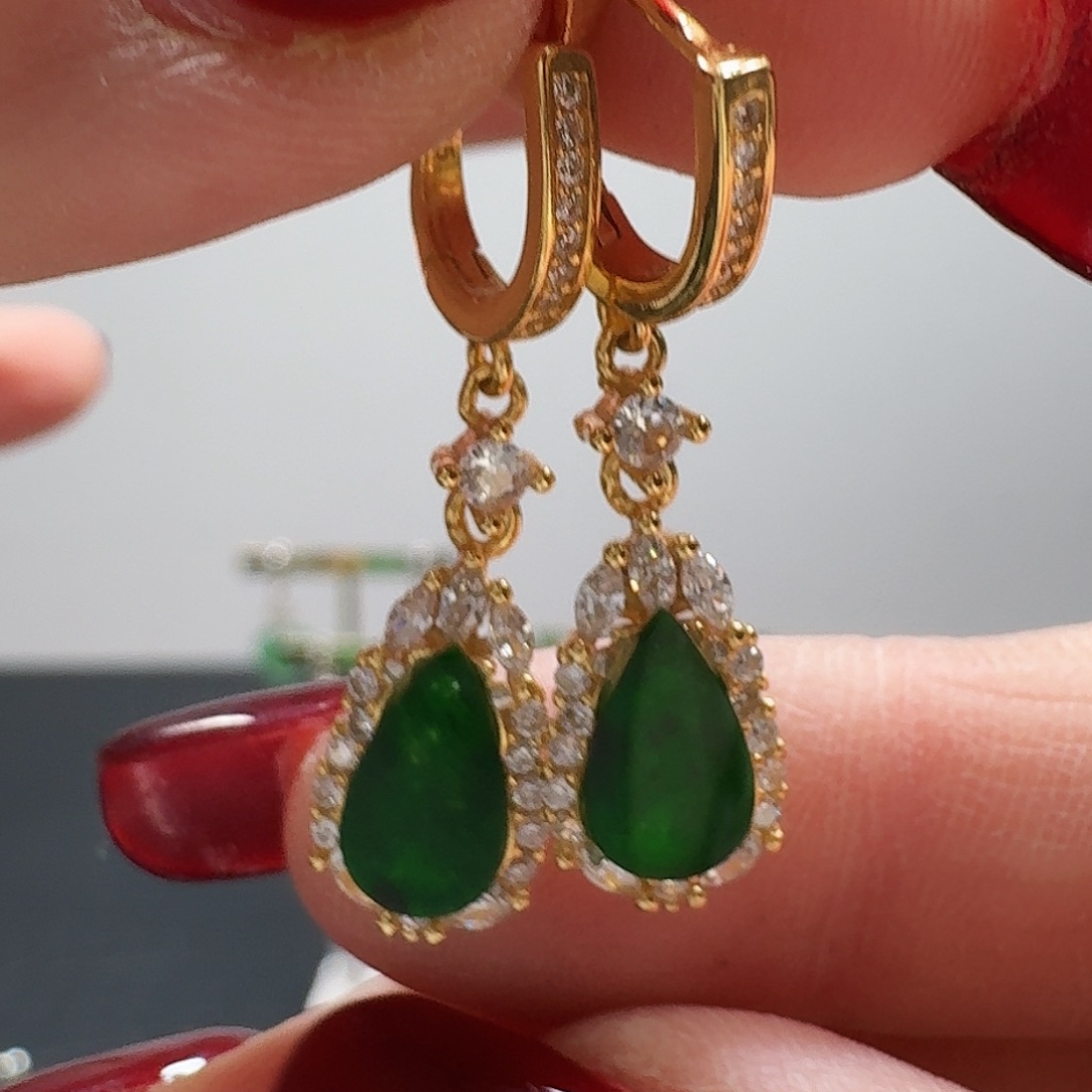 翡翠耳饰银S925镶嵌耳扣