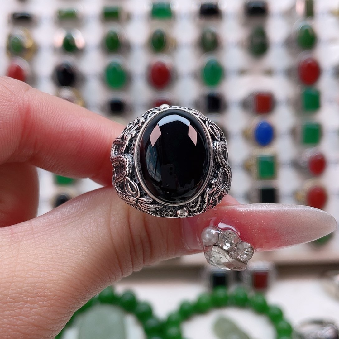 玛瑙/玉髓戒指银S925镶嵌