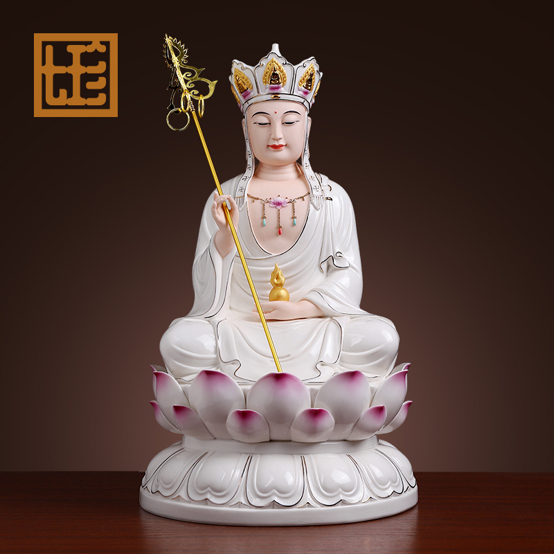 德化陶瓷摆件《17英寸全莲地/藏》描金彩瓷像家用居家地/藏